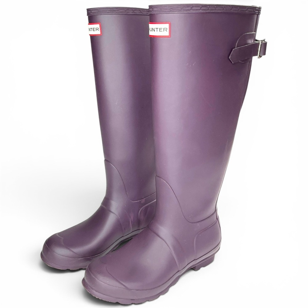 Hunter Plum Original Back Adjust Rain Boots Women Size 8 WFT1001RMA - Picture 2 of 16